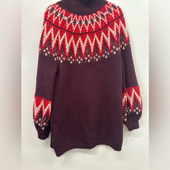 Free People Scotland Sweater Dress Plum & Red Fair Isle Sweater Dress Size Small - Picture 8 of 11